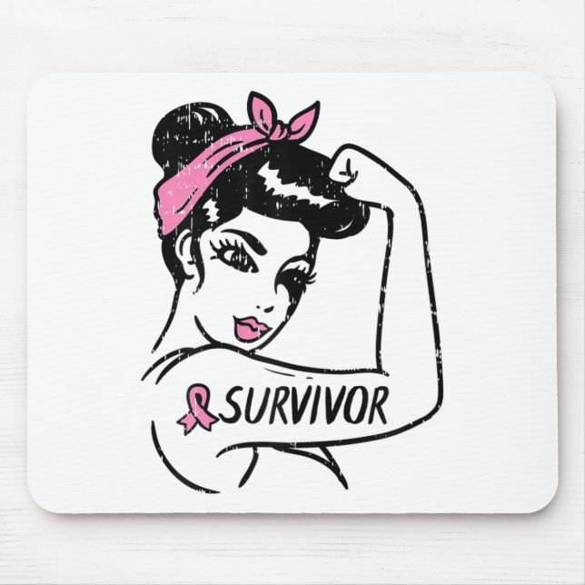 Cancer Survivor Rosie Riveter Pink Awareness Women Mouse Pad (Front)