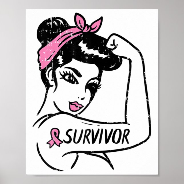 Cancer Survivor Rosie Riveter Pink Awareness Women Poster (Front)