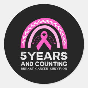 Cancer Survivor Tee 5 Years Cancer Free Pink Rainb Classic Round Sticker