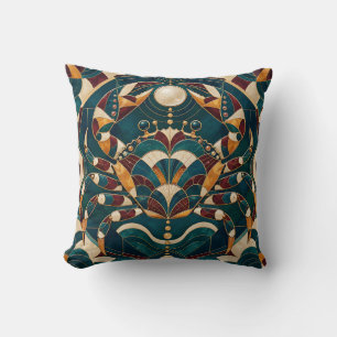 Cancer Teal Burgundy Geometric Mosaic Throw Pillow