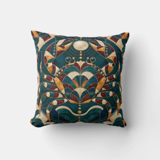 Cancer Teal Burgundy Geometric Mosaic Throw Pillow