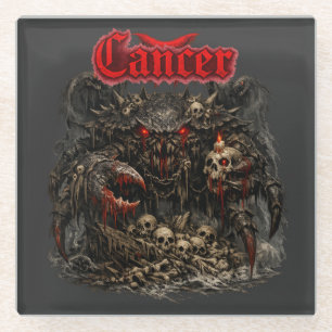 Cancer - The Bone Sentinel of Crimson Shadows Glass Coaster