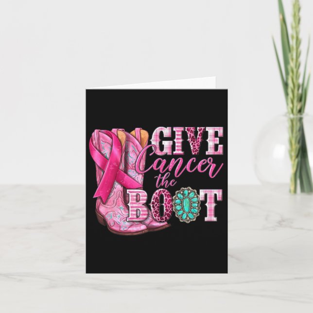 Cancer The Boot Cowgirl Breast Cancer Pink Ribbon  Card (Front)