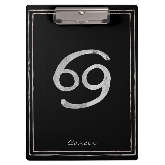 Cancer the crab hammered silver stylized astrology clipboard (Front)