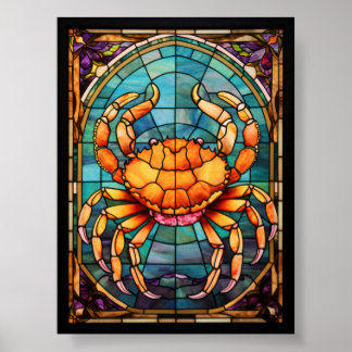 Cancer the Crab Stained Glass Zodiac Art Poster
