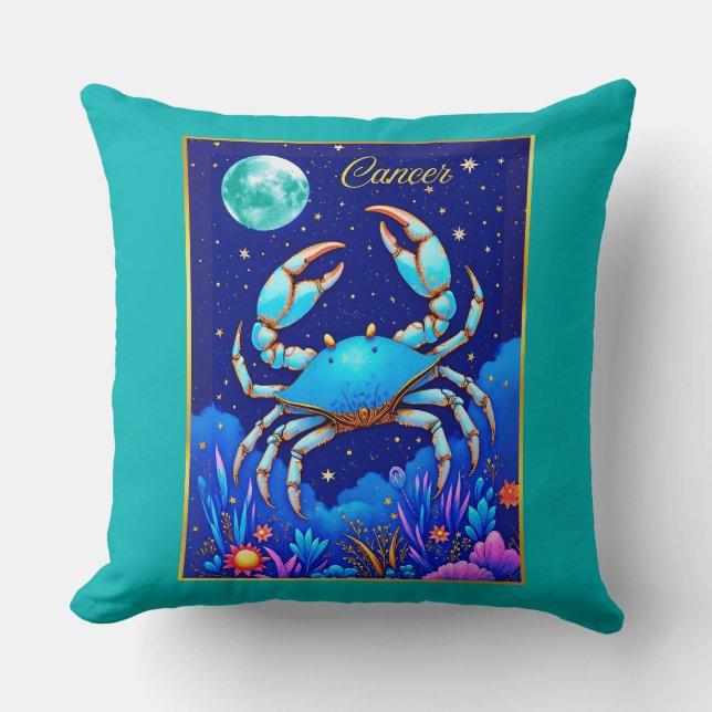 Cancer the Crab Zodiac Sign Throw Pillow (Front)