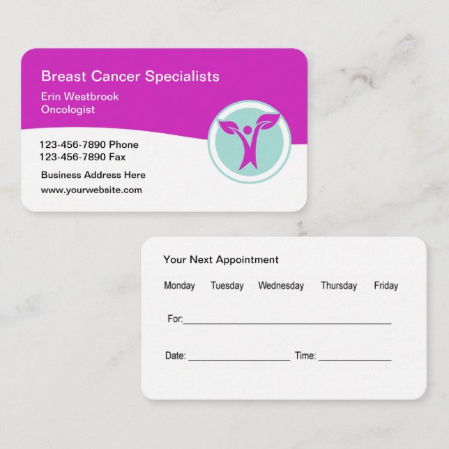 Cancer Treatment Medical Appointment Business Card (Front/Back)