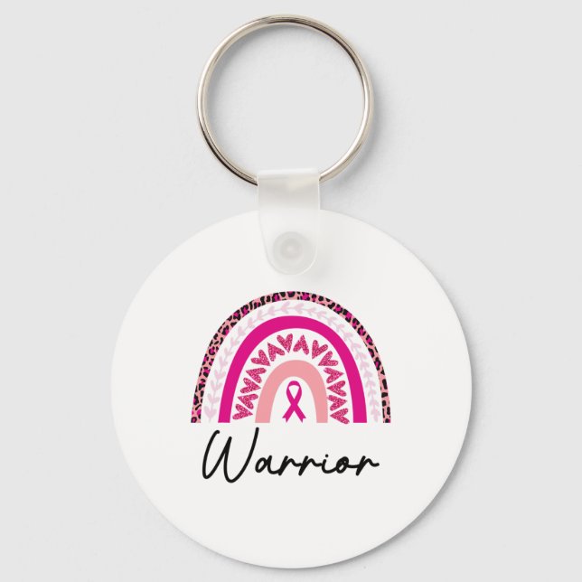 Cancer Warrior Pink Breast Cancer Awareness Rainbo Keychain (Front)