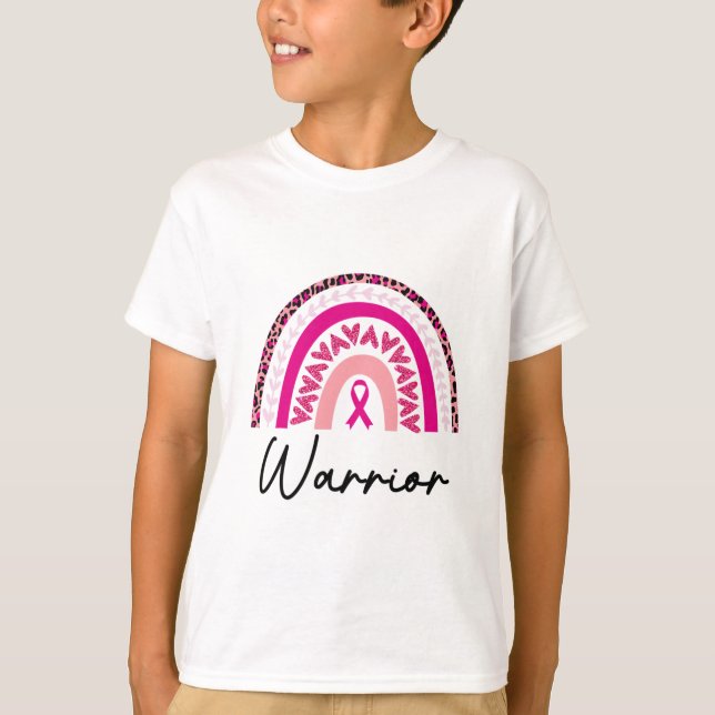 Cancer Warrior Pink Breast Cancer Awareness Rainbo T-Shirt (Front)