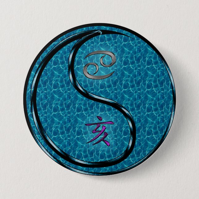 Cancer & Water Boar 3 Inch Round Button (Front)