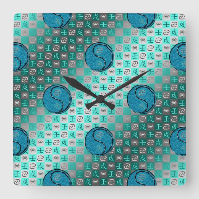 Cancer & Water Dog Square Wall Clock (Front)