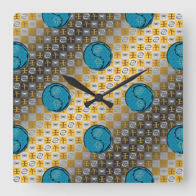 Cancer & Water Horse Square Wall Clock (Front)