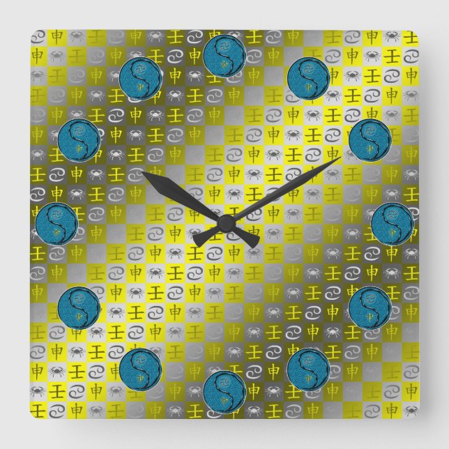 Cancer & Water Monkey Square Wall Clock (Front)