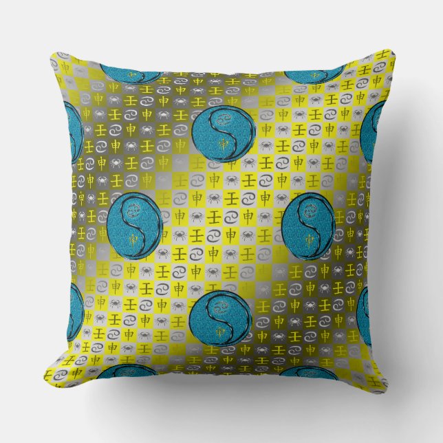Cancer & Water Monkey Throw Pillow (Front)
