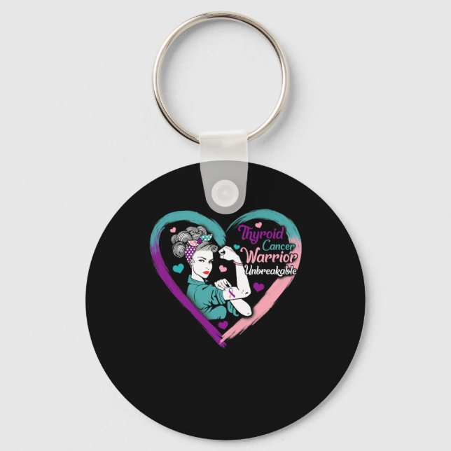 Cancer Woman Warrior Purple Pink Ribbon Awareness  Keychain (Front)