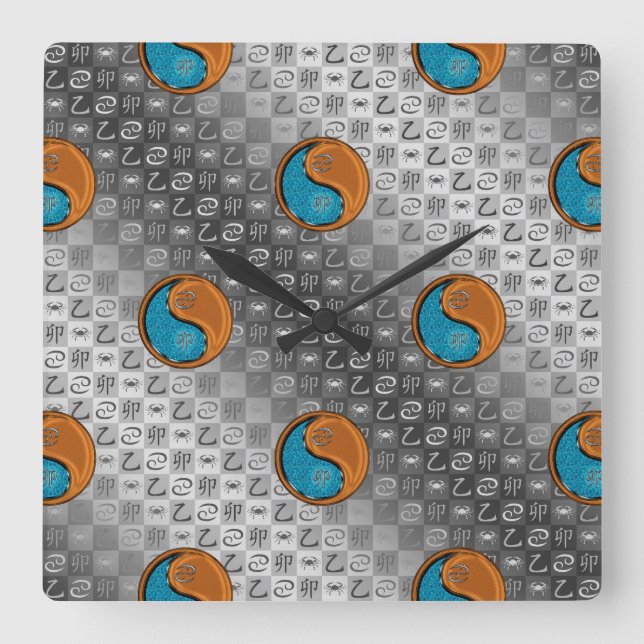 Cancer & Wood Rabbit Square Wall Clock (Front)