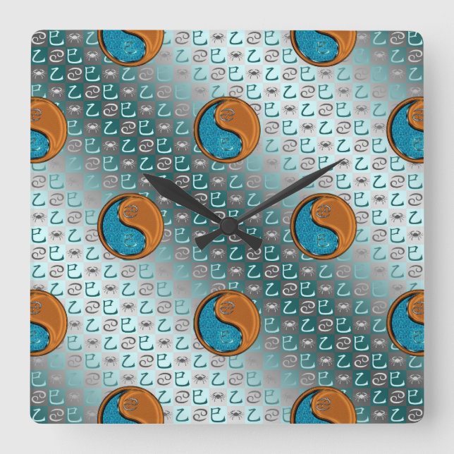Cancer & Wood Snake Square Wall Clock (Front)
