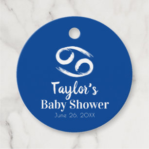 CANCER Zodiac Astrology June July Baby Shower Blue Favour Tags
