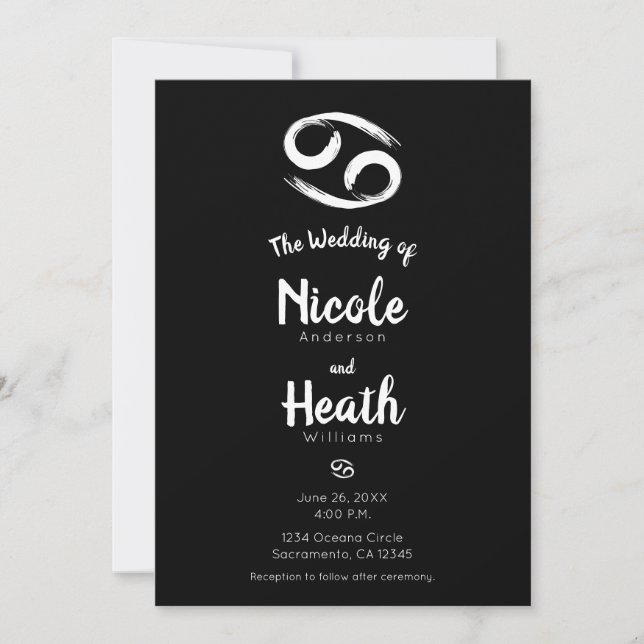 CANCER Zodiac Astrology Summer June July Wedding  Invitation (Front)