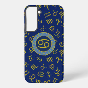 Cancer Zodiac+Astrology Symbols Pattern Gold+Blues Samsung Galaxy Case