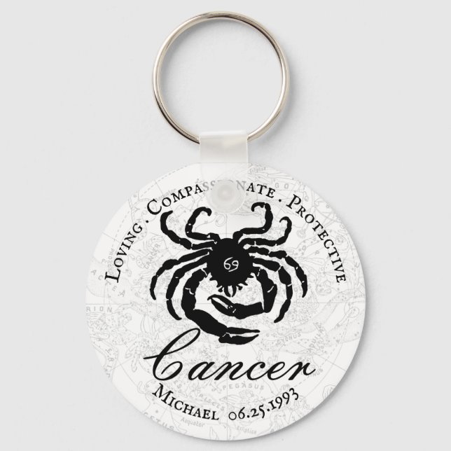 Cancer Zodiac Astrology Traits Black White Custom Keychain (Front)