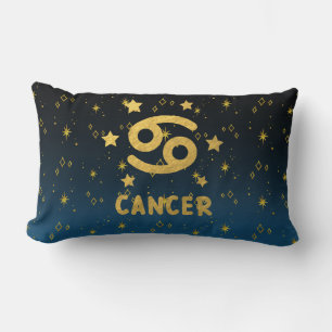 Cancer Zodiac Blue and Gold Lumbar Pillow