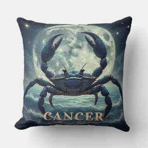 Cancer Zodiac Blue Crab Moonlit Ocean Astrology Throw Pillow