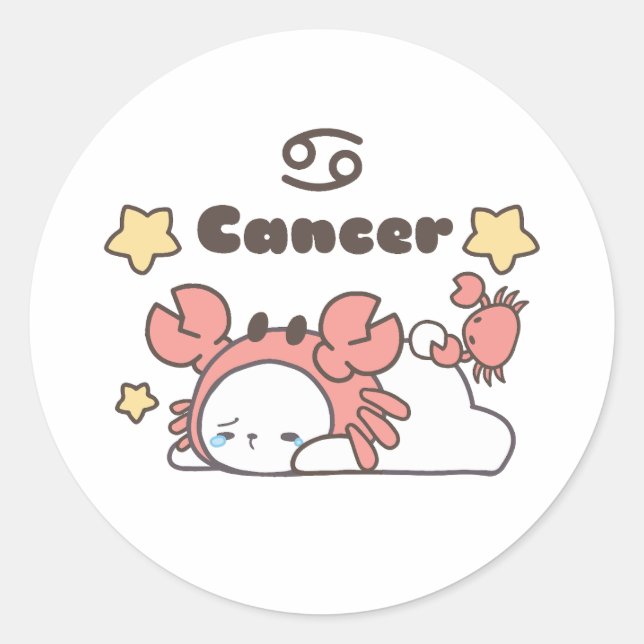 Cancer Zodiac Charm - Adorable Crab-Capped Bunny Classic Round Sticker (Front)
