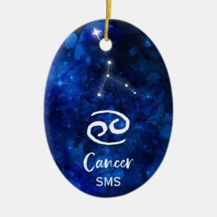 Cancer Zodiac Constellation Blue Galaxy Monogram Ceramic Ornament