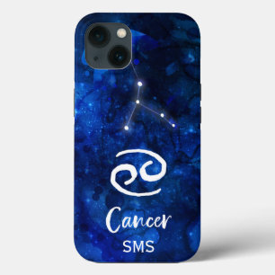 Cancer Zodiac Constellation Blue Galaxy Monogram iPhone 13 Case
