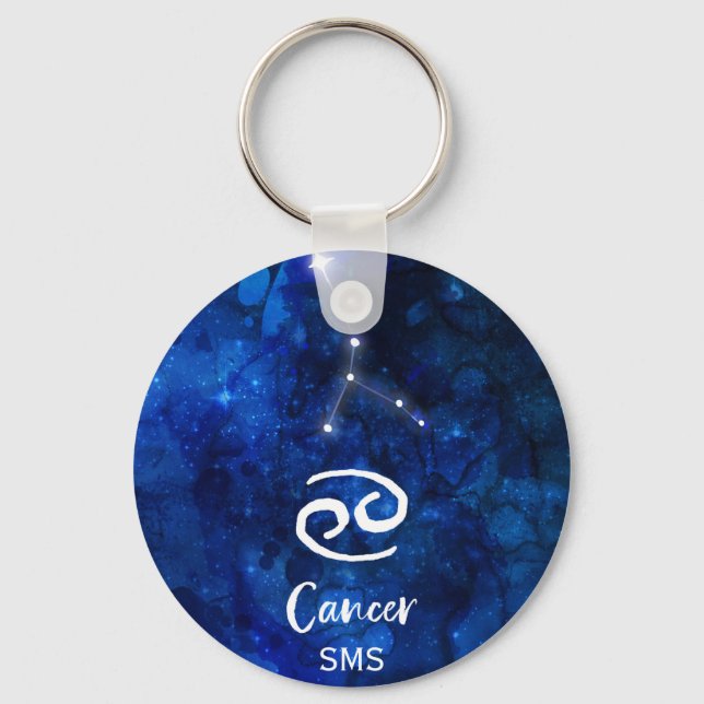 Cancer Zodiac Constellation Blue Galaxy Monogram Keychain (Front)