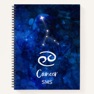 Cancer Zodiac Constellation Blue Galaxy Monogram Notebook