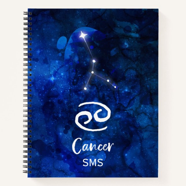 Cancer Zodiac Constellation Blue Galaxy Monogram Notebook (Front)