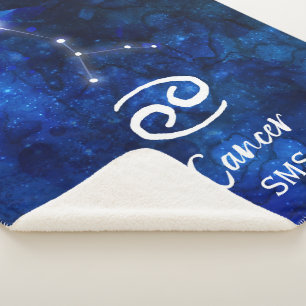 Cancer Zodiac Constellation Blue Galaxy Monogram Sherpa Blanket