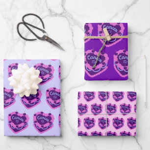 Cancer Zodiac Coquette Heart Birthday Cake Wrapping Paper Sheet