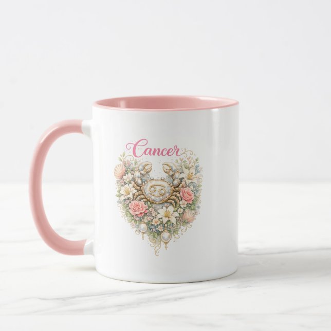 Cancer Zodiac Floral Heart Mug – Romantic Astrolog (Left)
