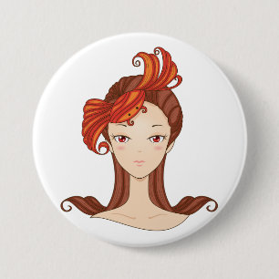 Cancer Zodiac Goddess Red Crab Hair 3 Inch Round Button