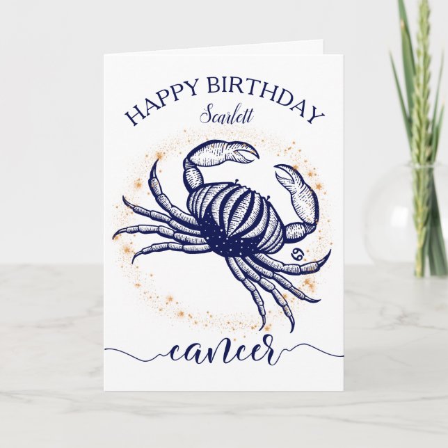 Cancer Zodiac Marine & Gold Monochrome Carte d'ann (Devant)