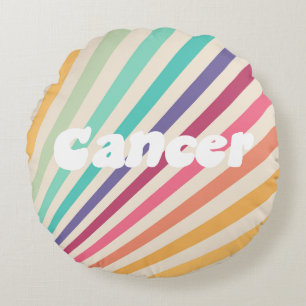 Cancer Zodiac Retro Rainbow Astrology Round Pillow