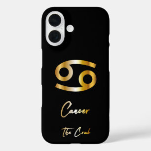 Cancer Zodiac Sign, Black & Gold  iPhone 16 Case
