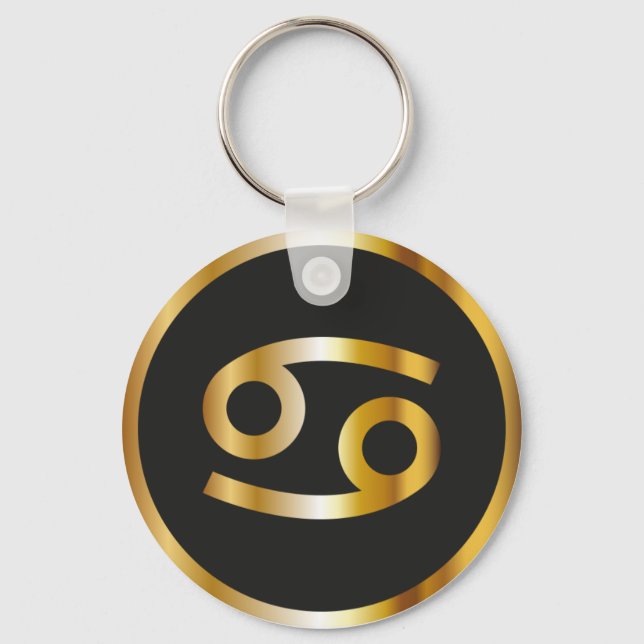 Cancer Zodiac Sign, Black & Gold Keychain (Front)