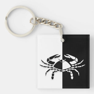 Cancer Zodiac Sign, Black & White Keychain