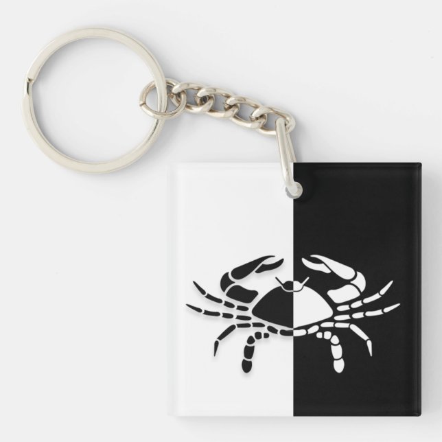Cancer Zodiac Sign, Black & White Keychain (Front)