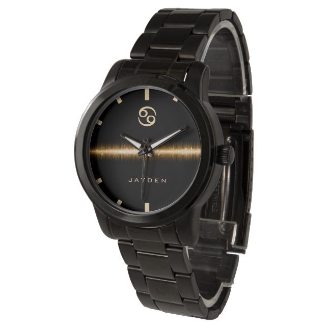 Cancer Zodiac Sign Cool Gold Light Line Name Text Watch (Angled)