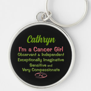 Cancer Zodiac Sign for Girls in Pink Keychain