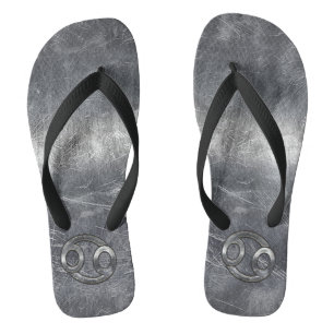 Cancer Zodiac Sign in Distressed Steel Style Flip Flops