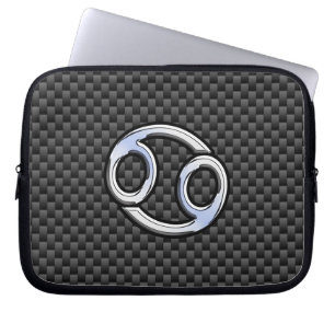 Cancer Zodiac Sign on Charcoal Carbon Fiber Print Laptop Sleeve