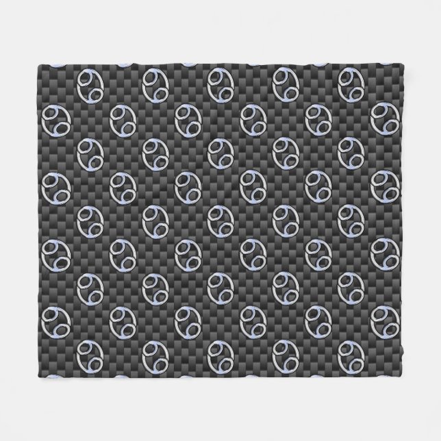 Cancer Zodiac Sign on Charcoal Carbon Fibre Print Fleece Blanket (Front (Horizontal))