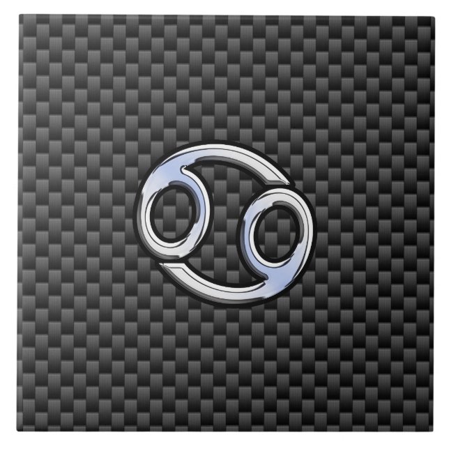 Cancer Zodiac Sign on Charcoal Carbon Fibre Print Tile (Front)