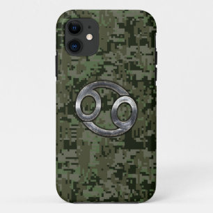 Cancer Zodiac Sign on Green Digital Camouflage iPhone 11 Case
